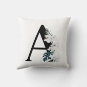 Boho白い蘭トロピカルレターAモノグラム クッション (裏面)