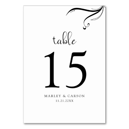 Boho白と黒のエレガントなウェディングモダン テーブルナンバー (正面)
