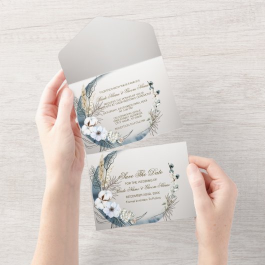 Boho白結婚蘭の花ブルームーンパーティー オールインワン招待状 (貼ってはがせる)