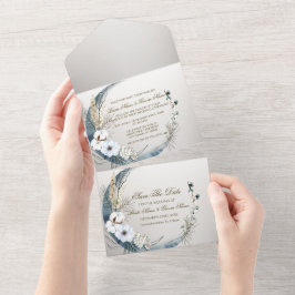 Boho白結婚蘭の花ブルームーンパーティー オールインワン招待状