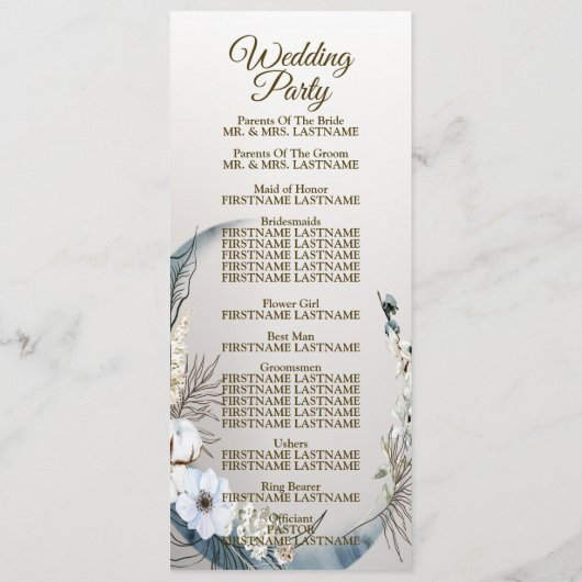 Boho白結婚蘭の花ブルームーンパーティー プログラム (裏面)