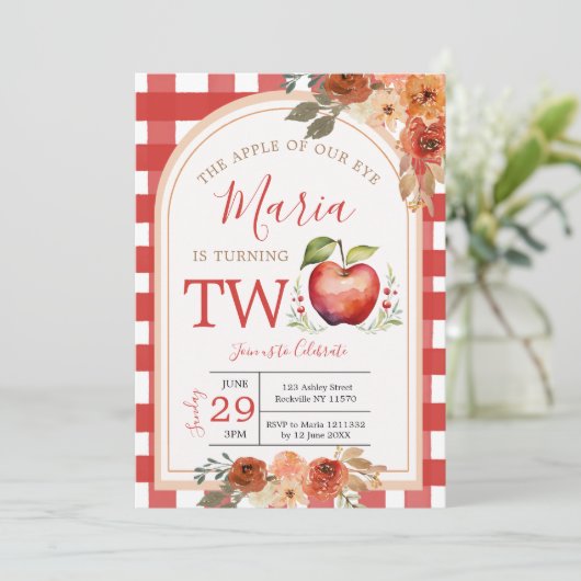 Boho目のリンゴが二誕生日 招待状 (スタンド正面)