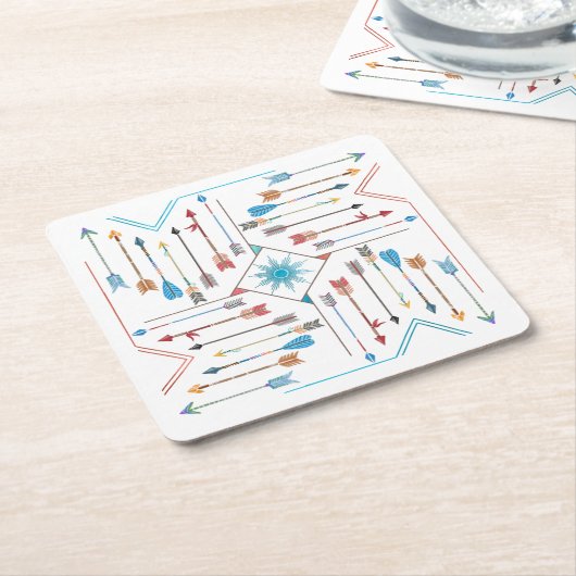 Boho矢印とSun V11 Sq ID748 スクエアペーパーコースター (アングル)