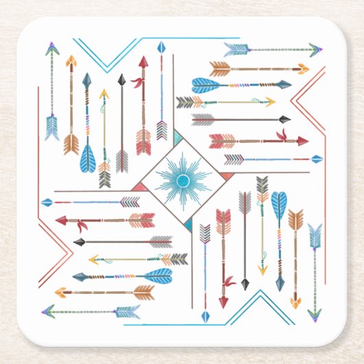 Boho矢印とSun V11 Sq ID748 スクエアペーパーコースター (正面)