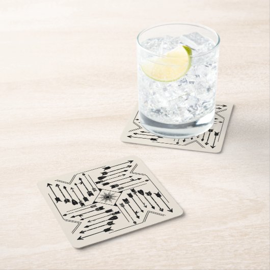 Boho矢印とSun V12 Sq ID748 スクエアペーパーコースター (インサイチュ)