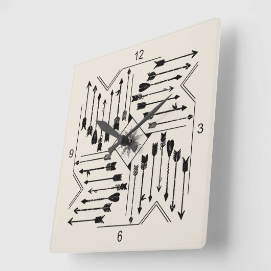 Boho矢印とSun V12 Sq ID748 スクエア壁時計 (傾斜)