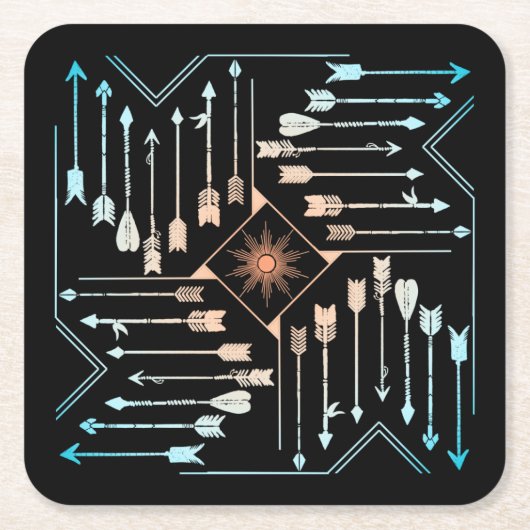 Boho矢印とSun V1 ID748 スクエアペーパーコースター (正面)