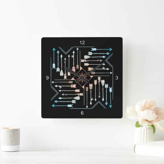 Boho矢印とSun V1 ID748 スクエア壁時計 (ホーム)