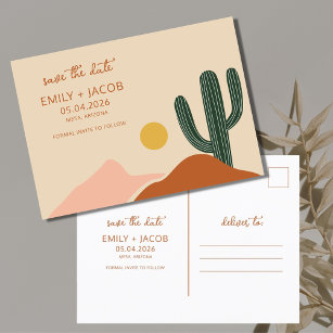 Boho砂漠の予算の結婚式の日付を保存 案内ポストカード