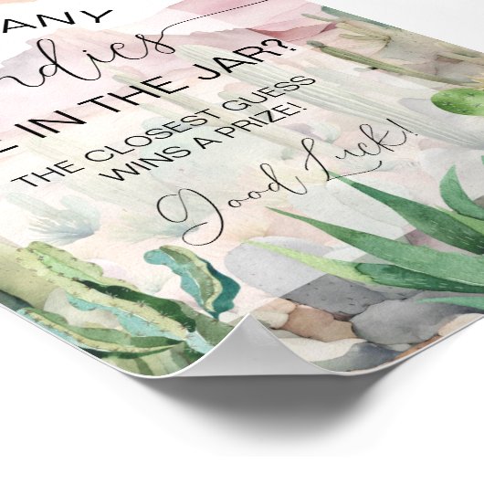 Boho砂漠サボテン赤ちゃんシャワーキャンディ推測ゲーム ポスター (角)