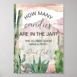 Boho砂漠サボテン赤ちゃんシャワーキャンディ推測ゲーム ポスター