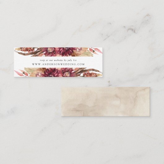 Boho砂漠フローラ結婚式RSVPカード スキニー名刺 (正面/裏面)