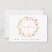 Boho秋のフローラリースカスタム結婚式名 サンキューカード (正面)