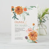 Boho秋のフローラ水の色の結婚式の招待 招待状 (スタンド正面)