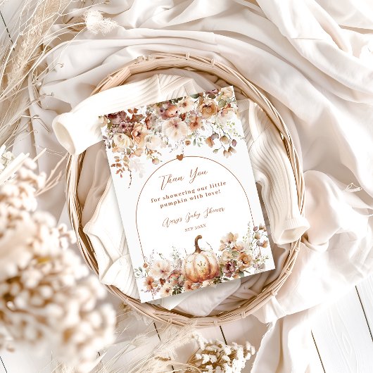Boho秋の愛ワイルドフラワーベビーシャワー サンキューカード