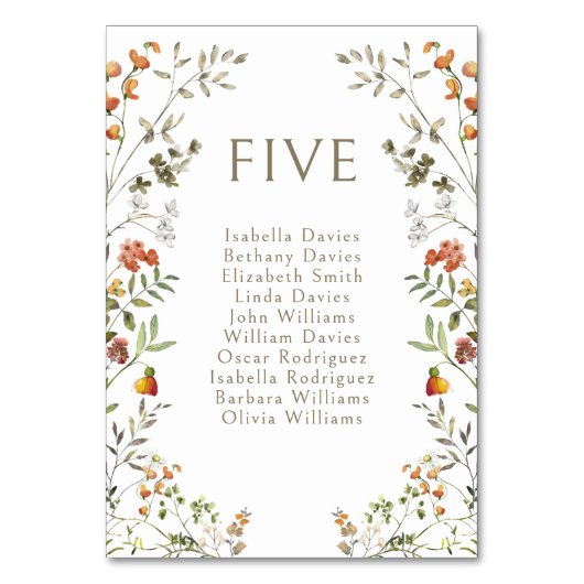 Boho秋の牧草地の花の結婚式のテーブル番号 テーブルナンバー (正面)