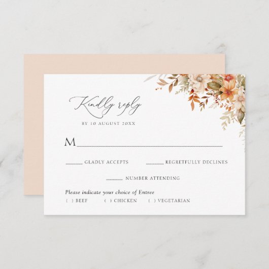 boho秋の秋花模様食事の選択RSVPカード 出欠カード (正面/裏面)