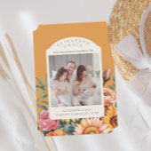 Boho秋ひまわりアーチ写真誕生発表 招待状