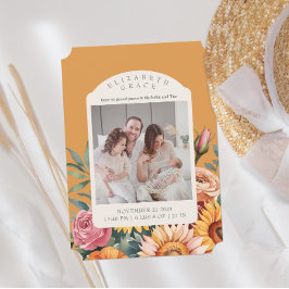 Boho秋ひまわりアーチ写真誕生発表 招待状