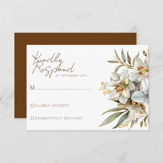 Boho秋エレガントフローラウェディングRSVPカード 出欠カード (正面/裏面)