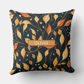 Boho秋フラワーブラックオレンジと名前 クッション (裏面)