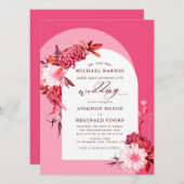 Boho秋フローラピンクアーチ結婚写真 招待状 (正面/裏面)