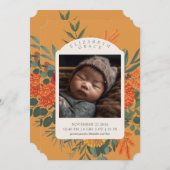 Boho秋フローラ写真誕生発表 招待状 (正面/裏面)