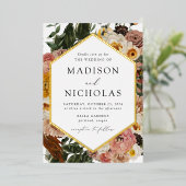 Boho秋フローラ幾何学模様結婚枠 箔招待状 (立ち正面)