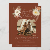 BOHO秋フローラ水彩写真焦げオレンジ セーブザデート (正面/裏面)