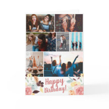 Boho秋フローラ水彩誕生日7フォトグリッド