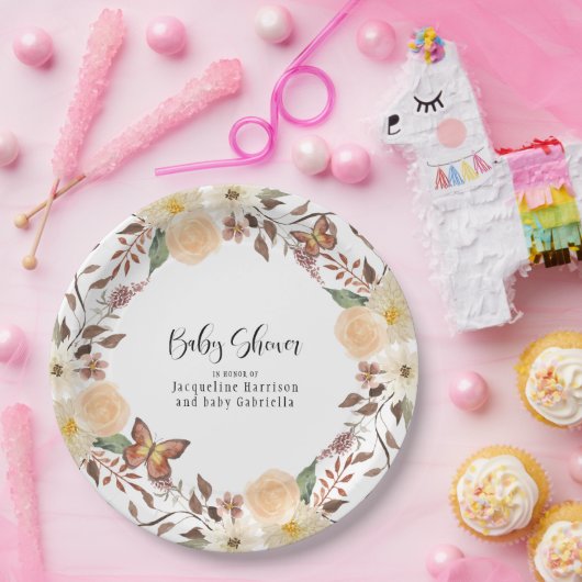 BOHO秋フローラ秋バタフライベビーシャワー ペーパープレート (パーティー)