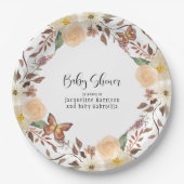 BOHO秋フローラ秋バタフライベビーシャワー ペーパープレート (正面)