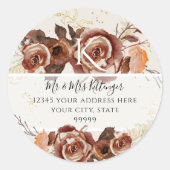 BOHO秋フローラ紅葉モノグラムアドレス ラウンドシール (正面)