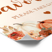 Boho秋小さなかぼちゃの赤ちゃんシャワーの好意サイン ポスター (角)