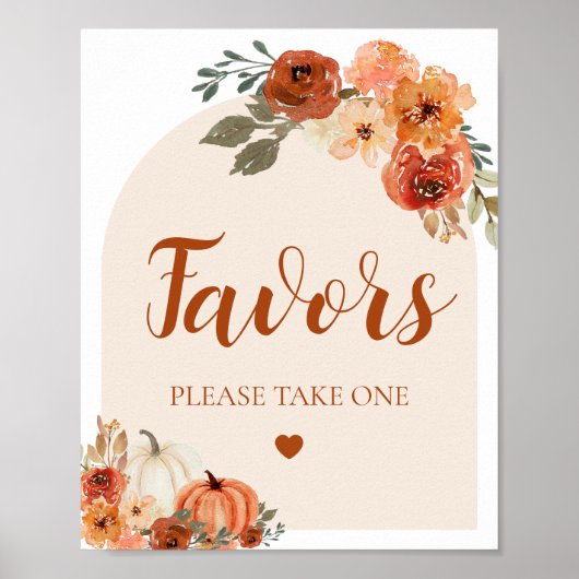 Boho秋小さなかぼちゃの赤ちゃんシャワーの好意サイン ポスター (正面)