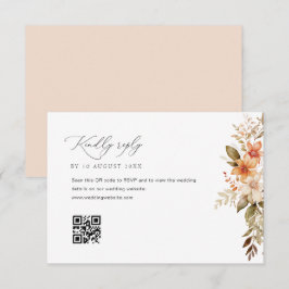 boho秋秋花模様ウェディングRSVPカード 出欠カード