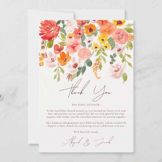 Boho秋素朴なフローラ結婚写真 サンキューカード (正面)
