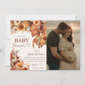 Boho秋素朴フローラ赤ちゃんシャワーパーティー写真 招待状 (正面)
