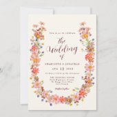 Boho秋素朴フローラQRコー結婚ド 招待状 (正面)