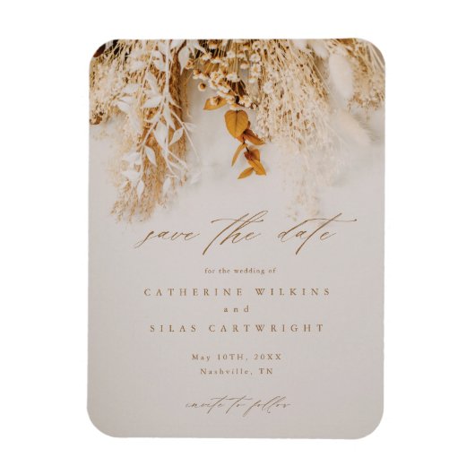 Boho秋花の結婚式日付を保存 マグネット (縦)