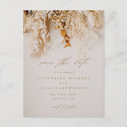 Boho秋花の結婚式日付を保存 案内ポストカード (正面)