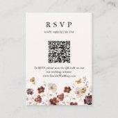 Boho秋花模様結婚バタフライQRコードRSVP エンクロージャーカード (正面)