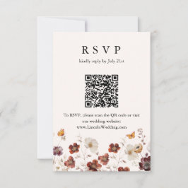 Boho秋花模様結婚バタフライQRコードRSVP 出欠カード