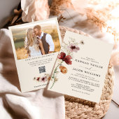 Boho秋QRコード写真ワイルドフラワー結婚ズ 招待状