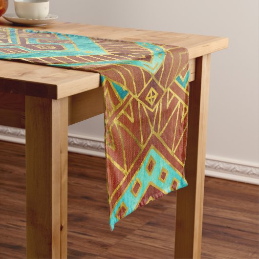 Boho種族の民族のパターンはオレンジおよび金ゴールドを燃やしました ショートテーブルランナー (インサイチュ)