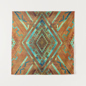 Boho種族の民族のパターンはオレンジおよび金ゴールドを燃やしました タペストリー (正面(横))