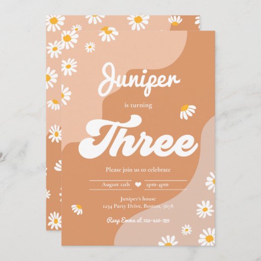 Boho第3回デイジーフローラGroovy 70のパーティー 招待状 (正面/裏面)