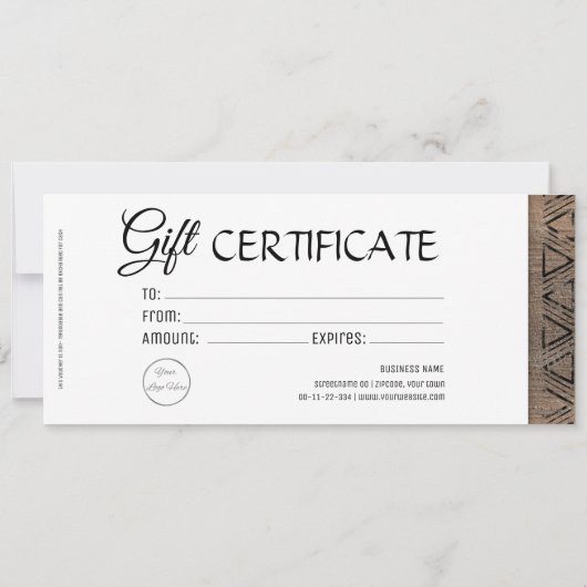 Boho素朴な木の外観ギフト証明書 招待状 (裏面)