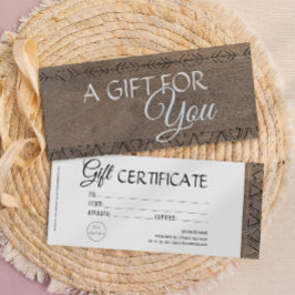 Boho素朴な木の外観ギフト証明書 招待状