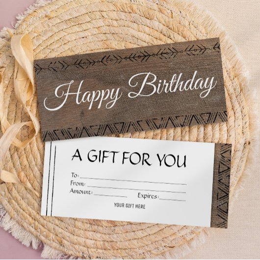 Boho素朴な木製ルックギフトカード券 招待状